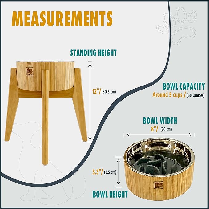 Slow Feeder Dog Bowls for Large Breed - 12-inch High Elevated, Raised Single Food Station - Detachable Parts, Suitable for Treats, Wet/Dry Pet Foods
