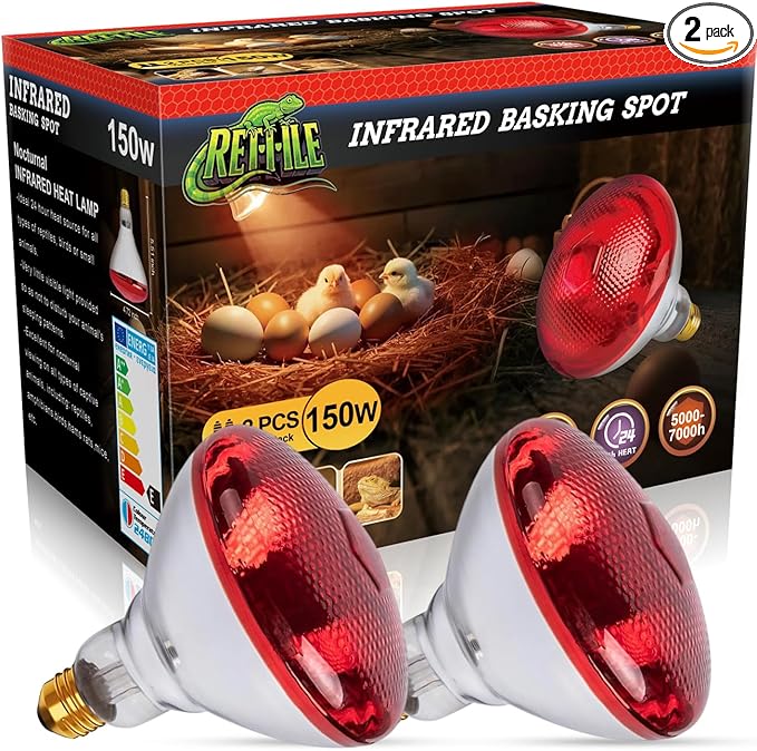 Infrared Heat Lamp for Chickens, 150 Watts Red Heat Lamp Bulb, Heat Light Bulb for Brooder Coop, Food Service, Chicks, Pet, Reptile, 2 Pack