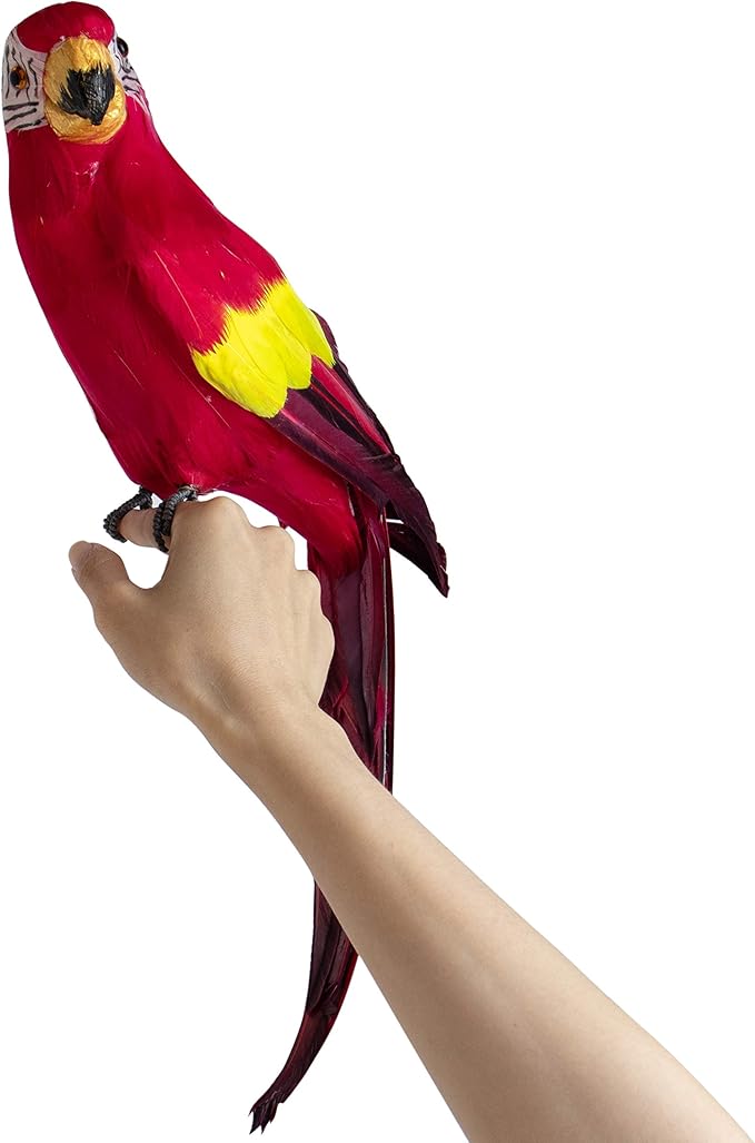 AUEAR, 17.7 Inch Red Lifelike Artificial Birds Feathered Fake Shoulder Parrot Decor Model for Decoration Craft Decorative Prop