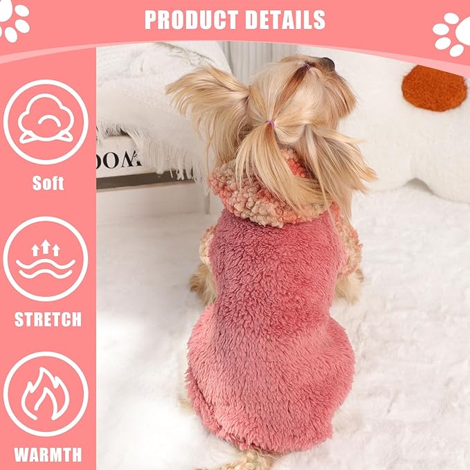 Plaid Dog Hoodie Dog Sweaters for Small Dogs Male Winter Warm Extra Small Puppy Sweater for Chihuahua Teacup Yorkie Soft Fleece Clothes Girl Boy Tiny Outfits Pet Clothing, Red, XS