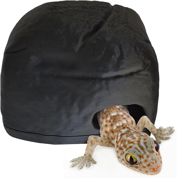 Gecko Cave Reptile Hide - Naturalistic Terrarium Shelter for Geckos, Lizards,Snakes, Bearded Dragons, Tortoises and Other Reptiles - Black