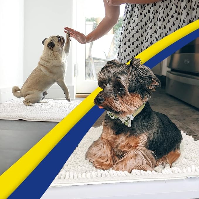 Muddy Mat® Shown on TV – Super Absorbent Door Mat Indoor, Microfiber Quick Dry Chenille Entryway Rug, Non-Slip Front Door Mat, Indoor Mats for Entryway, Machine Washable Pet Rug, White 36"x60"