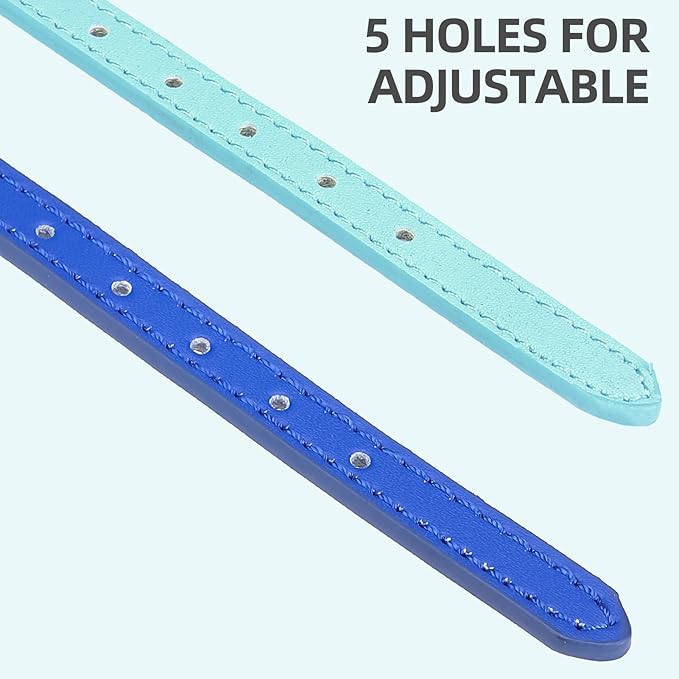 PUPTECK 2 PCS Soft Genuine Leather Cat Kitten Collar with Bells Adjustable for Girl Boy Cats Puppy - Pale Turquoise, Navy Blue