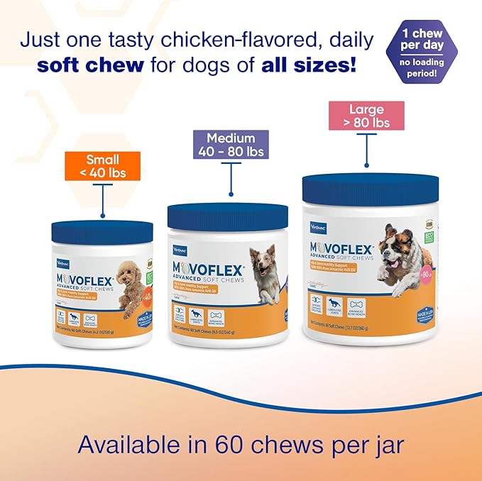 Advanced Soft Chews Hip and Joint Support Supplement for Small Dogs 120 Count by Virbac