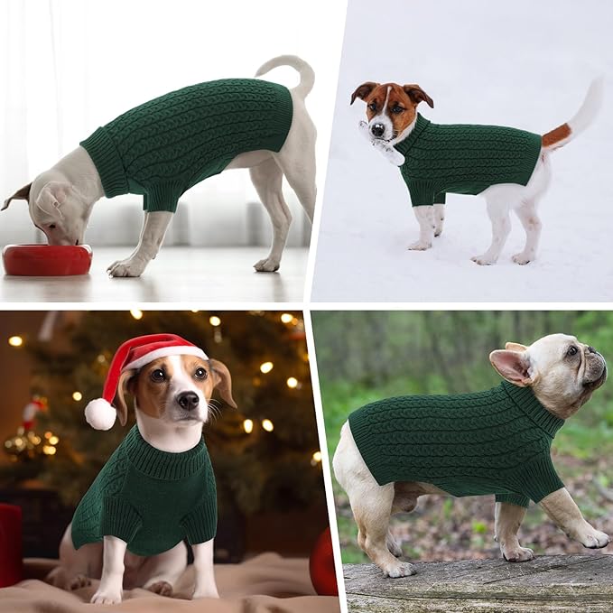 SAWMONG Dog Sweater, Dog Sweaters for Large Dogs Girls Boys, Pullover Turtleneck Knitted Doggy Sweatshirt, Cold Weather Pet Clothes（Green, 2X-Large