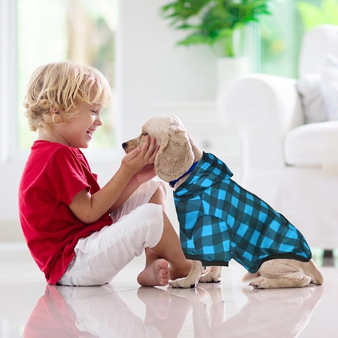 GreenJoy Plaid Dog Sweaters Hoodies Sweatshirts for Dogs Cats, Warm and Soft Cold Weater Coats for Christmas (Blue, Small)