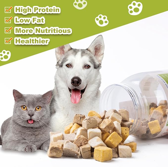 5-in-1 Freeze-Dried Cat & Dog Treats - Natural Chicken, Salmon, Egg Yolk, Duck & Liver, Grain-Free High Protein Snacks (5oz)
