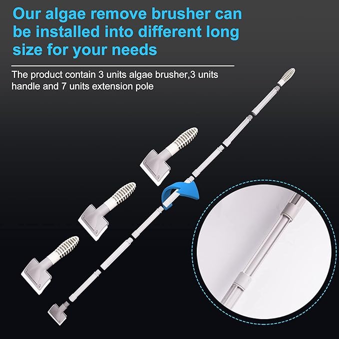 saltwater aquarium cleaner fish tank scraper cleaning tools 17.7-48 Inch long for cleaning acrylic or glass saltwater marine tank NEVER RUST
