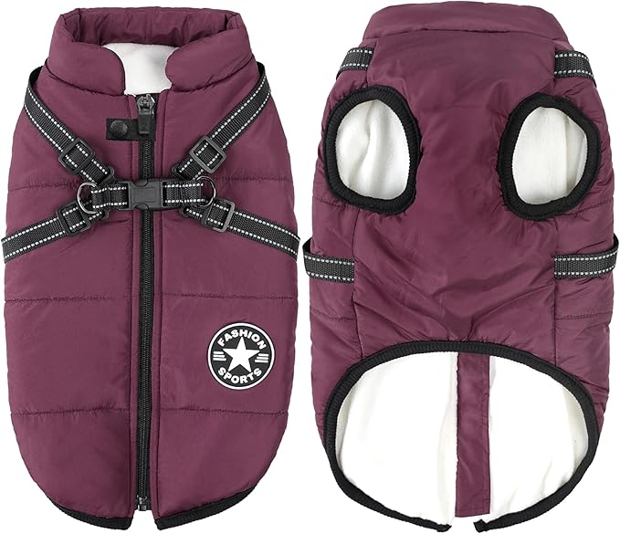 Aiboria Dog Jackets Coat for Winter Windproof Waterproof Skiing Fleece Warm Dogs Vest with Chest Strap Belt Purple XL