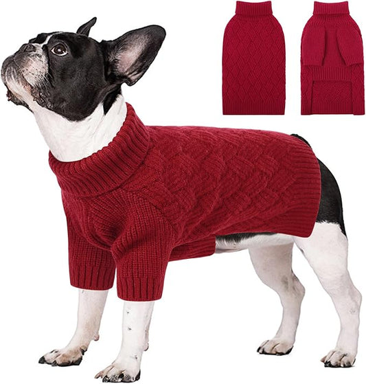 SUNFURA Dog Sweater, Medium Dog Sweaters Doggie Pullover for Fall Winter, Fleece Pet Christmas Sweaters for Holiday, Warm Turtleneck Knitwear for French Bulldog, Boston Terrier, Red M