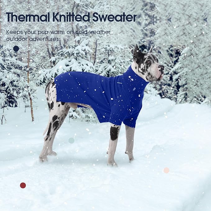 IECOii Extra Large Dog Sweater 4XL,Thermal Warm Dog Sweaters for Giant Breed Dogs,Turtleneck Knitted Knitwear for Pet Winter,Stretchy&Easy On Doggy Sweatshirt for Doberman,Great Dane(Royal Blue,XXXXL)