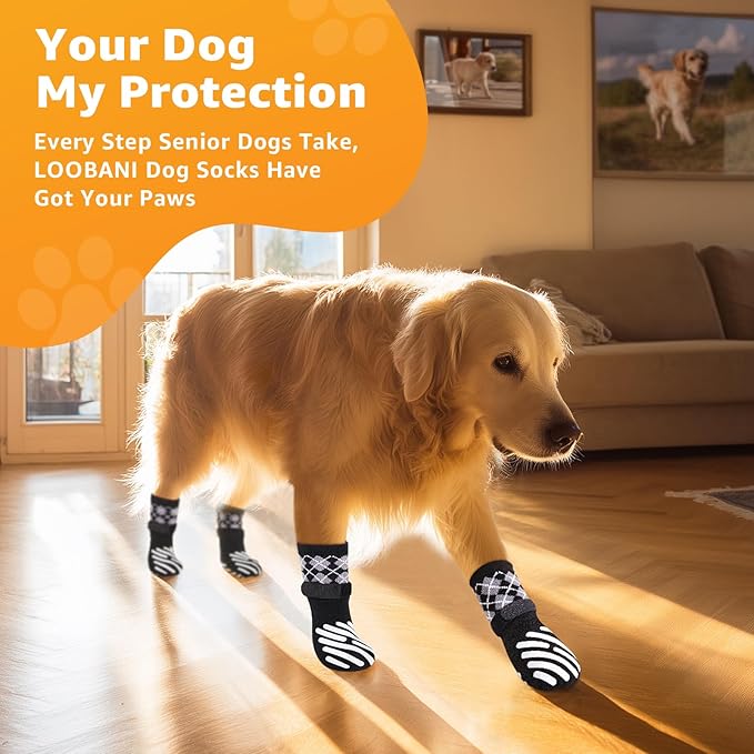 LOOBANI Dog Socks to Prevent Licking Paws - Dog Socks for Hardwood Floors Anti Slip for Traction Control - Dog Grippy Socks for Senior Dog Small Medium Large Dogs on Tile Floors, Black S