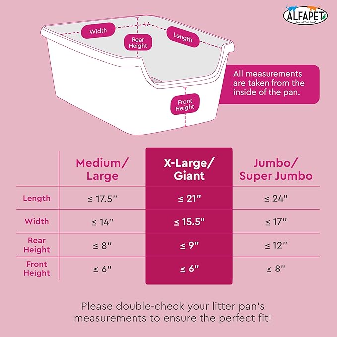Cat Litter Box Liners Alfapet heavy duty Extra Giant 60 Count - Tear-Resistant Cat Litter Bags - Waterproof Litter Liners - Fits Litter box Pan Sizes XL, Giant, X-Giant, 37" x 18", 20 lb Capacity