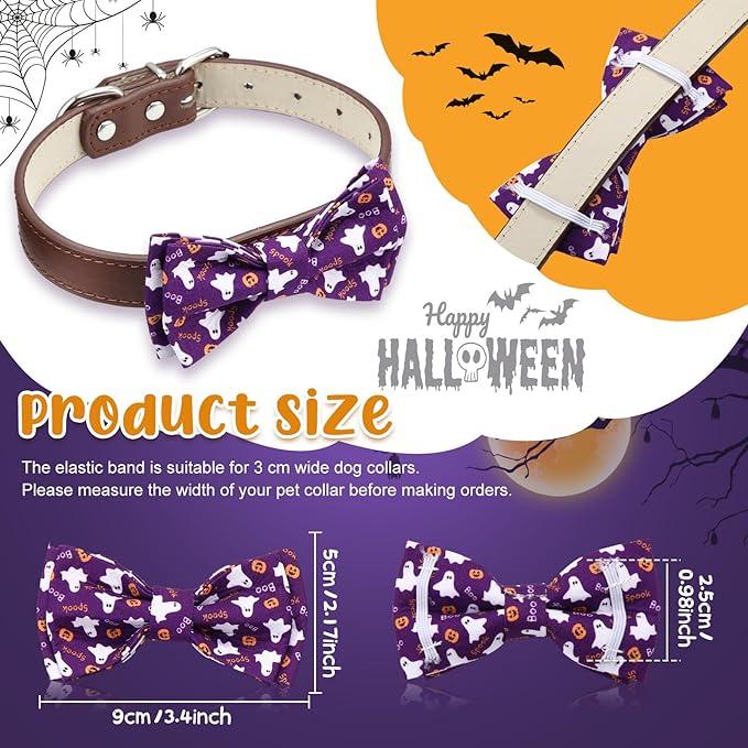 Hillban 50 Pieces Halloween Collar Dog Bow Ties Accessories for Dogs Bow Ties Attachment with Elastic Bands Dog Collar Detachable Charms for Halloween Dogs Collar Accessories