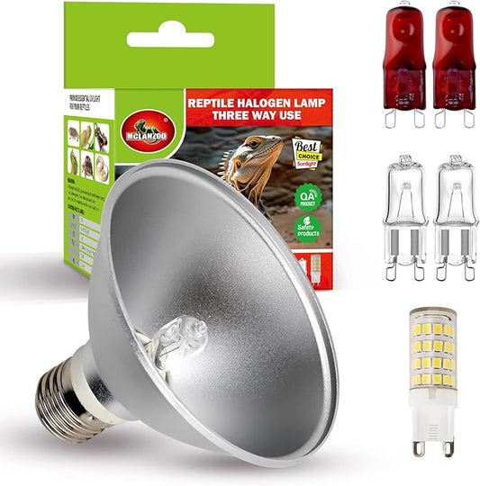 Reptile Heat Lamp Fixture 50W,Dome Reptile Light Fixture with 5PCS Halogen Heat Bulb,G9 UVA Basking Lamp E26 Lamp Socket for Turtle,Gecko,Lizard,Snake,Tortoise,Bearded Dragon,Frog