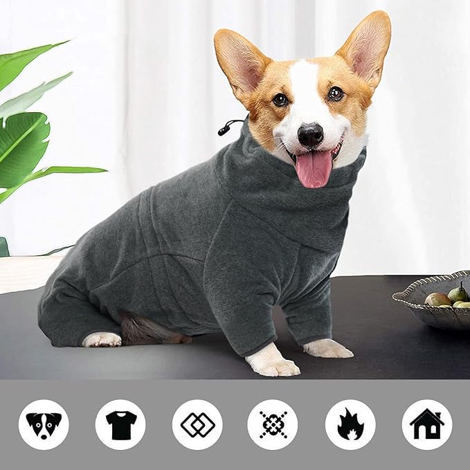 ROZKITCH Dog Winter Coat Soft Fleece Pullover Pajamas, Pet Windproof Warm Cold Weather Jacket Vest Cozy Jumpsuit Apparel Outfit Clothes for Small Medium Large Dog Walking Hiking Sleep Grey 4XL