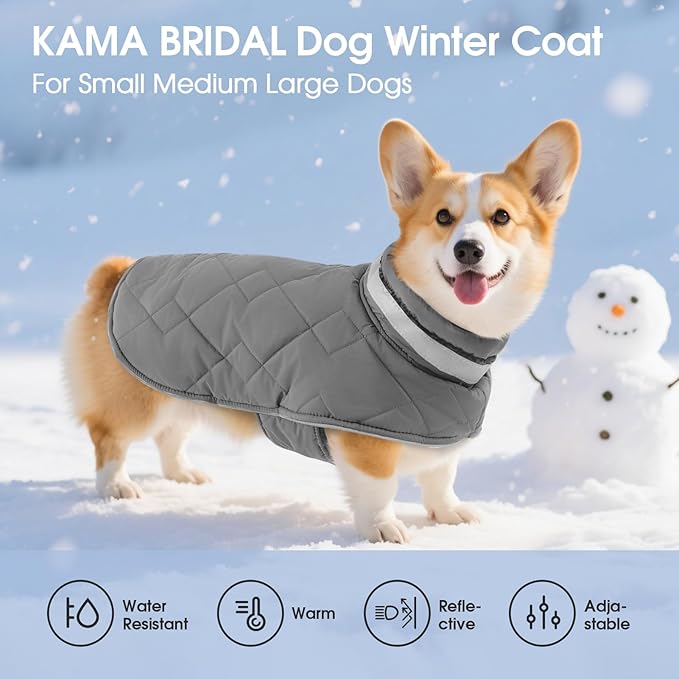 Dog Winter Coat Warm Padded Puppy Jacket Windproof Water Resistant Clothes for Small Medium Large Pets Christmas Sweater Outfit Vest(Grey, L)
