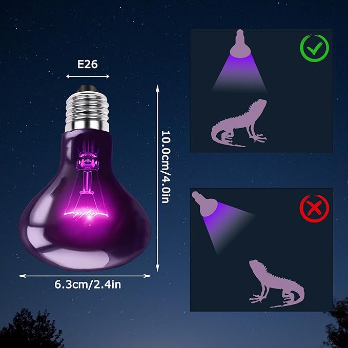 75W Reptile Night Light Bulb - Purple Basking Lamp to Simulate Natural Moonlight for Lizards, Snakes, Turtles - Basking Spot Bulb for Aquariums, Tanks, Promotes Healthy Behavior and Growth