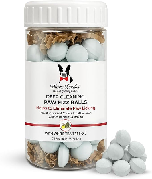 Warren London Deep Cleaning Paw Soak for Dogs – 75 Count Fizz Balls | Made with Tea Tree Oil, Aloe & Seaweed | Stops Licking & Promotes Healthy Pads | 5-Minute at-Home Spa Treatment