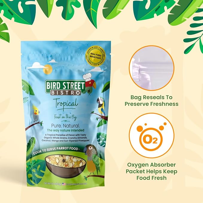 Parrot Food - Parakeet- Cockatiel Food - Bird Food - Cooks in 3-15 min w/Natural & Organic Grains - Legumes - Non-GMO Fruits, Vegetables, & Healthy Spices