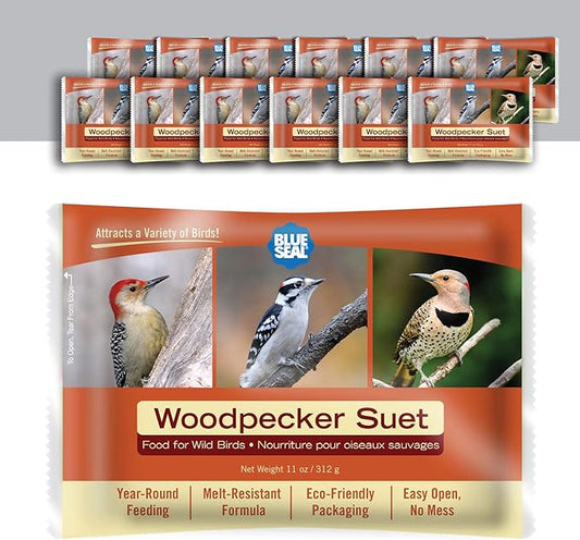 Blue Seal Woodpecker Suet Cake | Suet Cakes for Wild Birds | Melt Resistant | Year-Round Feeding | Food for Wild Birds | Made in The USA | 12 oz Suet Cakes (12 Pack)