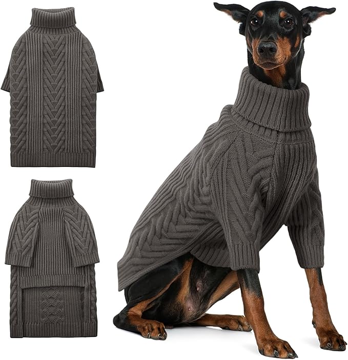 ASENKU Extra-Large Dog Sweater, Dog Sweaters for Extra Large Dogs, Pet Sweatshirt Apparel Turtleneck Pullover Winter for Doberman, Great Dane (Dark Grey, 3XL)