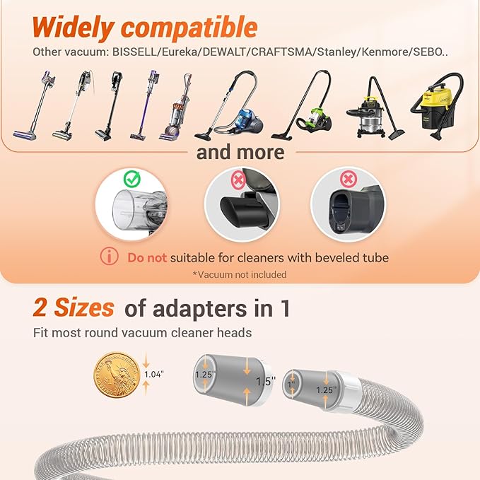 Afloia Dog Brush Vacuum Attachment - Pet Grooming Tool for Dogs & Cats (Vacuum Not Included), Compatible with 1-1.5" Round Port Vacuums (Dyson,Bissell,Eureka,Dirt Devil), with Extension Hose (White)