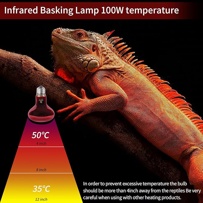 Reptile Heat Lamp,75W Red Basking Spot Lamp Bulb for Chickens Amphibians, Infrared Heat Emitter Light for Coop