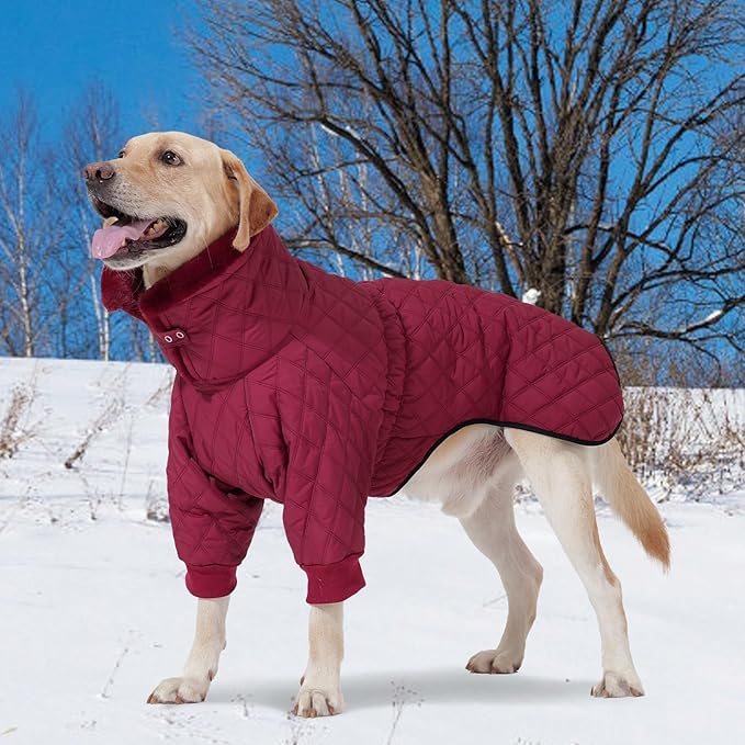 IDOMIK Dog Winter Coat for Large Dogs, Warm Dog Winter Jacket with Fleece High Collar, Zippered Cold Weather Coats for Dogs, Waterproof Doggy Snow Jacket Clothes,WineRed,XL