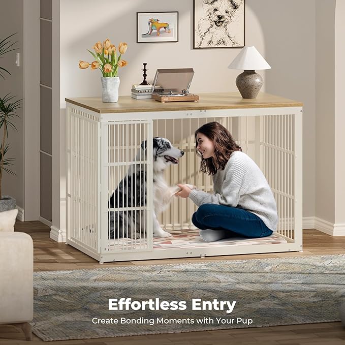 54" Dog Crate Furniture with Foldable Door, XXL Dog Crates for Large Dogs, Wooden Decorative Dog Cage Kennel Indoor End Table, Natural Beech