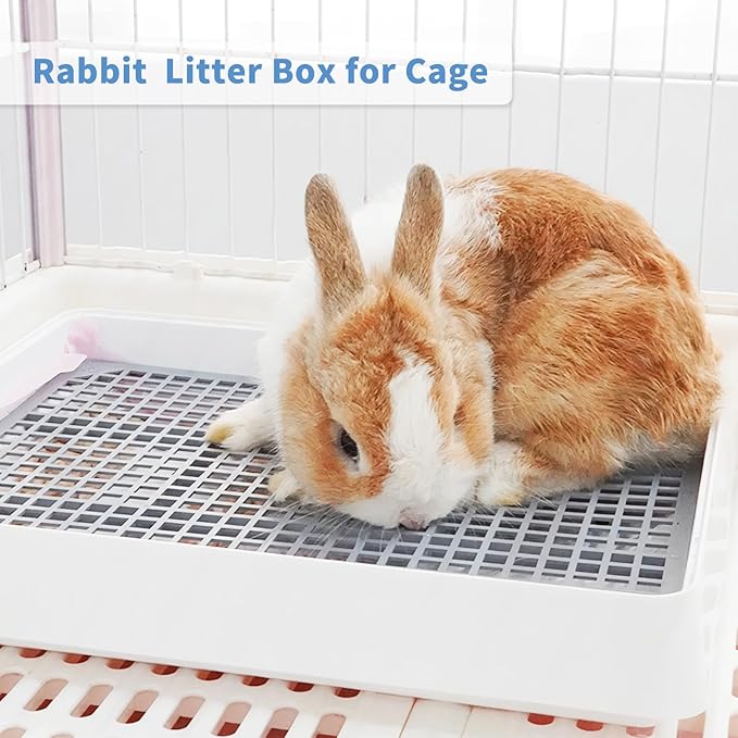 Fhiny Rabbit Litter Box for Cage, 2 PCS Guinea Pig Potty Box with Grid Bunny Litter Tray Small Animals Potty Trainer Ferret Corner Toilet for Bunny Guinea Pig Chinchilla Ferret Hedgehog Rats