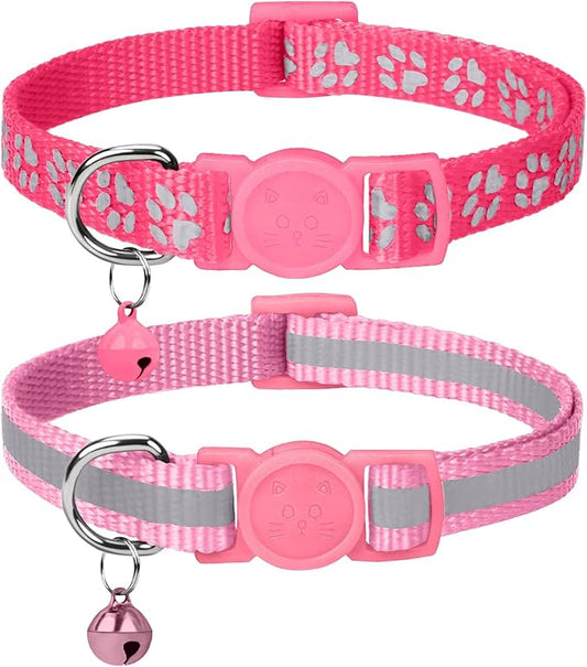 Taglory Kitten Collar Breakaway with Bell, 2 Pack Girl Boy Pet Kitten Collar Adjustable 6-8 Inch for 2-6 Months Cat, Pink