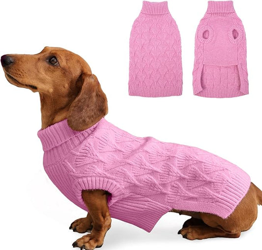 MIGOHI Dog Sweater Vest, Warm Sleeveless Dog Sweater | Brethable Dachshund Sweaters, Pure Color Stretchy Fabric Fits Snugly, Durable Soft Winter Cloth, Keep Warm, L, Pink