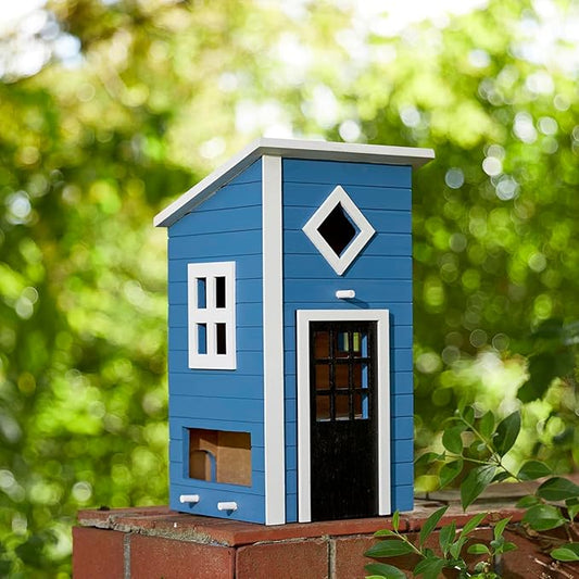 Glitzhome Large Bird Houses for Outside, Hanging Bird Houses for Outdoors, 14"H Modern Hand Painted Solid Wood Cottage Hummingbird House, Functional Decorative Birdhouse for Garden Patio Backyard,Bule