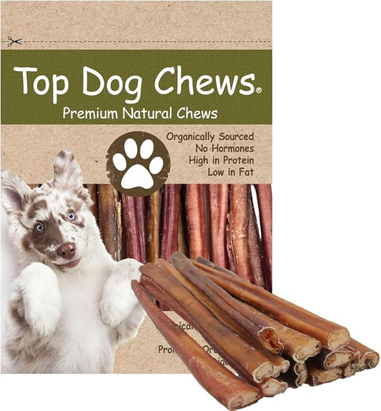 Top Dog Chews- 12 Inch Odor-Free Bully Sticks, 100% Natural Angus Beef, Free Range, Grass Fed, High Protein, Supports Dental Health & Easily Digestible, Thick Dog Treat, 24 Pack