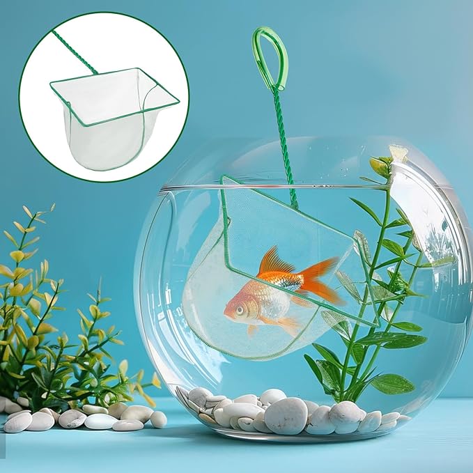 8 Inch Aquarium Fishnet Fish Tank Net with Long Plastic Handle Tank Cleaning Tools Quick Fish Catch Nets (Green)