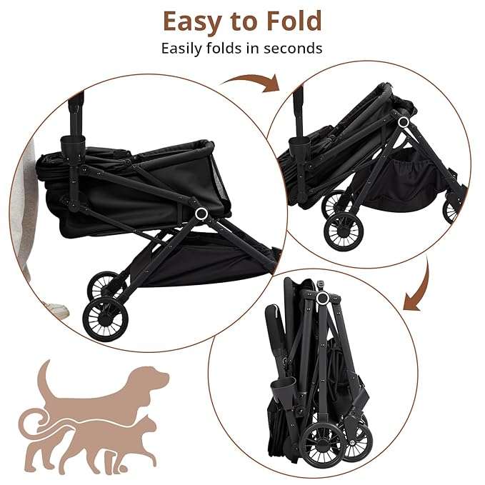 4-Wheel Lightweight Dog Stroller - Foldable Pet Stroller for Cats & Small to Medium Dogs Up to 50 Lbs, with 360° Swivel Wheels, Foot Brake, Weather & Escape Proof Design
