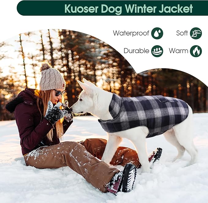 Kuoser Dog Winter Coat, Reversible Dog Jacket, Warm Doggie Coat British Style Puppy Cold Weather Coats, Windproof Pet Clothes for Extra Large Dogs Blue XXXL