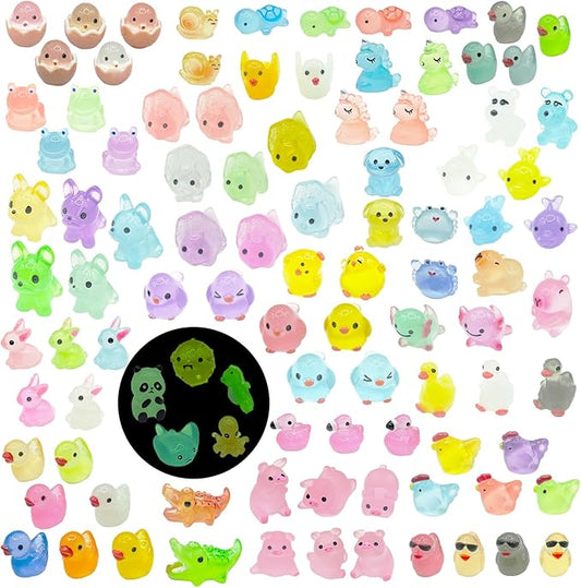 105 Pcs Luminous Mini Resin Animals Miniature Animals Figurines Tiny Little Animals Glow in Dark Small Animal Figures to Hide Mini Animals Micro Landscape Ornaments Fairy Garden Accessories