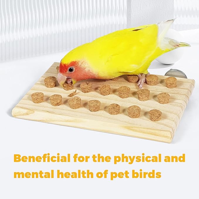 2 Pcs Bird Platform,Wooden Chew Toys, Hanging Wooden Puzzle Foraging,Parrot Cork Stopper Toys Birds Feeding Toy,2 Pcs Bird Cage Food Holder Fruit, for Small and Medium Parrots(C)