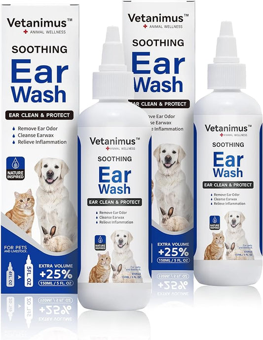 Ear Wash 150ml/5 fl.oz for Dogs, Cats and Livestock Ear Clean and Protect 2 Bottle Set