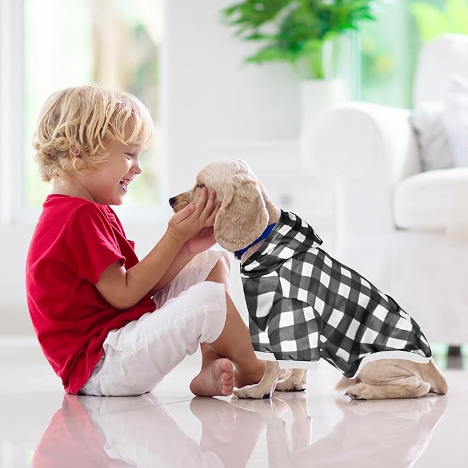 GreenJoy Plaid Dog Sweaters Hoodies Sweatshirts for Dogs Cats, Warm and Soft Cold Weater Coats for Christmas (Black, Small)