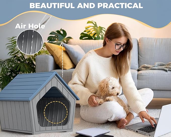 DRATO Dog House Indoor Outdoor - Weather-Resistant Resin Pet Shelter for Patio, Porch, Living Room