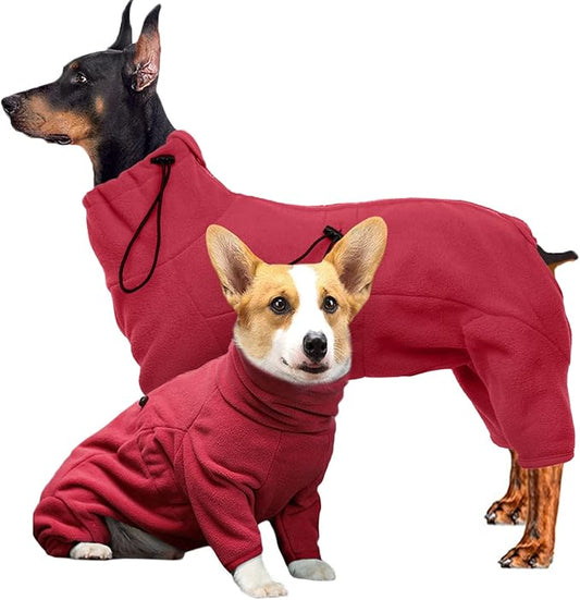 ROZKITCH Dog Winter Coat Soft Fleece Pullover Pajamas, Pet Windproof Warm Cold Weather Jacket Vest Cozy Jumpsuit Apparel Outfit Clothes for Small Medium Large Dog Walking Hiking Sleep Red XS
