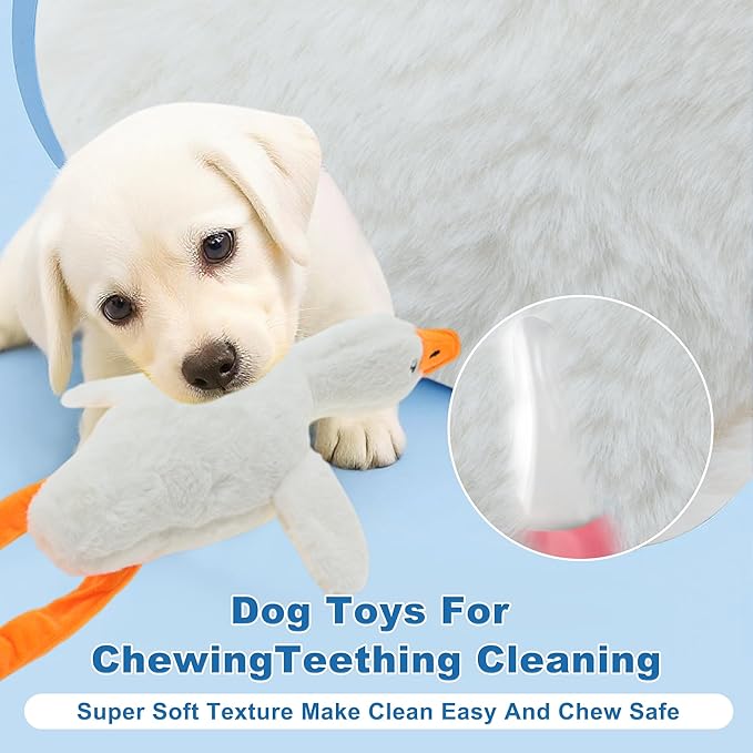Dog Toys for Aggressive Chewers, Goose Chew Toy for Dogs, Squeaker Crinkle Plush Toy, Tough Interactive Dog Chew Toys, White