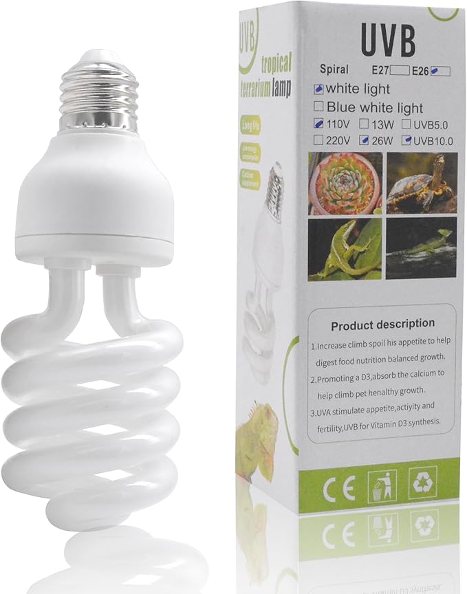 UVB Light Bulb for Reptiles, 26W 15.0 UVA UVB Heat Lamp Bulbs Ideal for Rainforest Reptiles, Bearded Dragons Lizard Turtle Tortoise Iguanas Chameleons Snake (1 Pack)