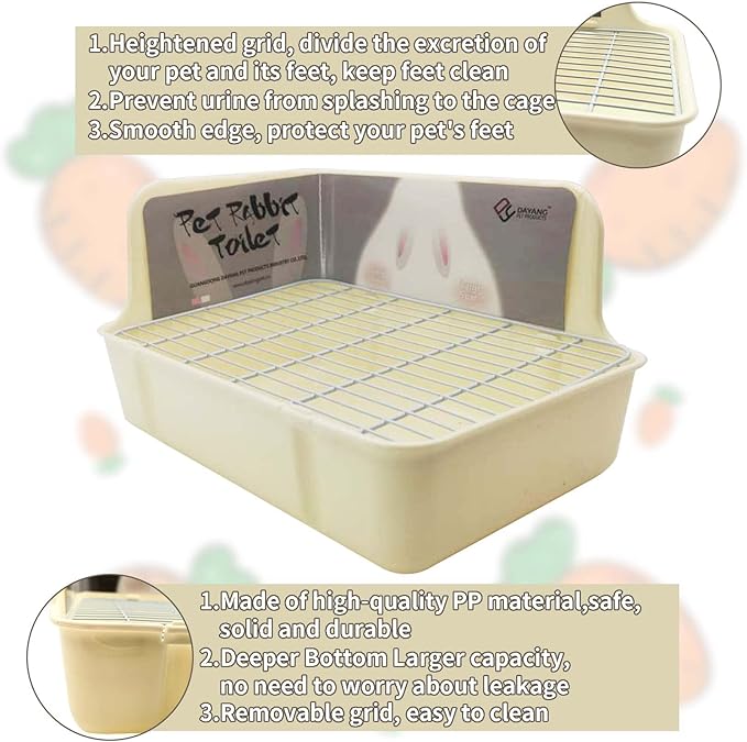 Tfwadmx Rabbit Litter Box Bunny Corner Litter Pan Pet Bedding Litter Box with Grate Small Animal Toilet Potty Trainer for Rabbit Bunny Chinchilla Guinea Pig Ferret (White)