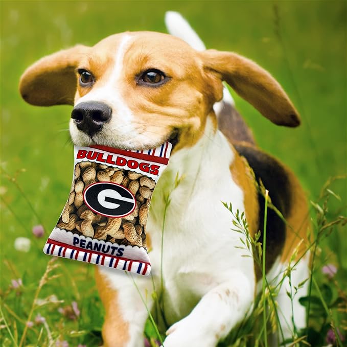 NCAA Georgia Bulldogs Crinkle FINE Plush Dog & CAT Squeak Toy- Cutest Stadium Peanuts Snack Toy for Dogs & Cats with Inner Squeaker & Beautiful Football/Basketball Team Name/Logo