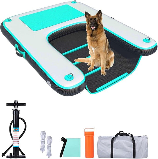 HEYLIFE Inflatable Dog Water Ramp Pool Ladder for Boats Docks Raft Swimming Pools Pet Stairs Floating Sports Platform Up to 220LBS Bgreen 4ft x 3ft x 4in