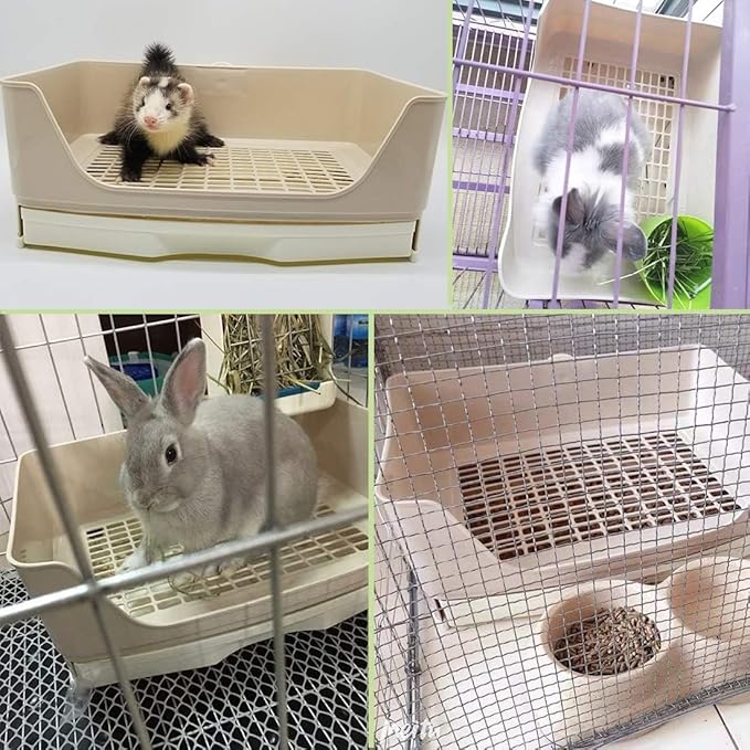 Hamiledyi Large Rabbit Litter Box - Corner Pet Toilet with Removable Drawer & Plastic Grate, Bigger Litter Pan for Small Animals (Guinea Pigs, Chinchillas, Ferrets, Adult Hamsters)